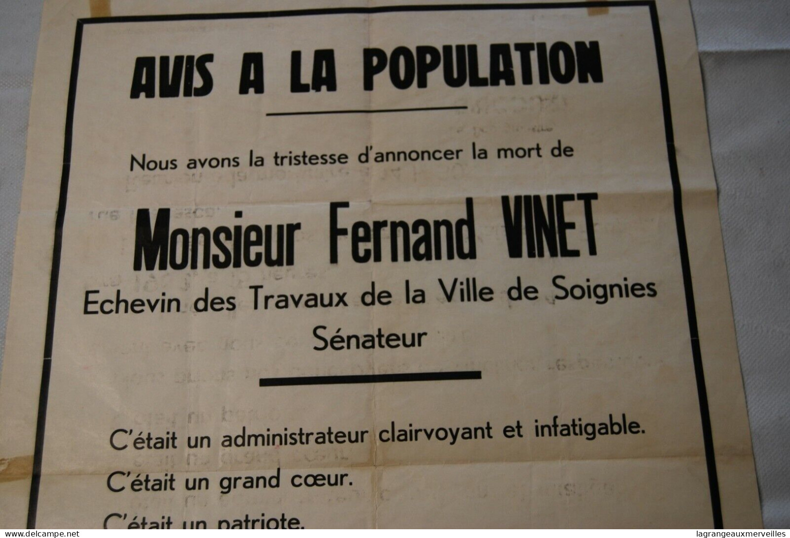 AF1 Ancienne Affiche Décès - Fernand Vinet - Soignies - Posters