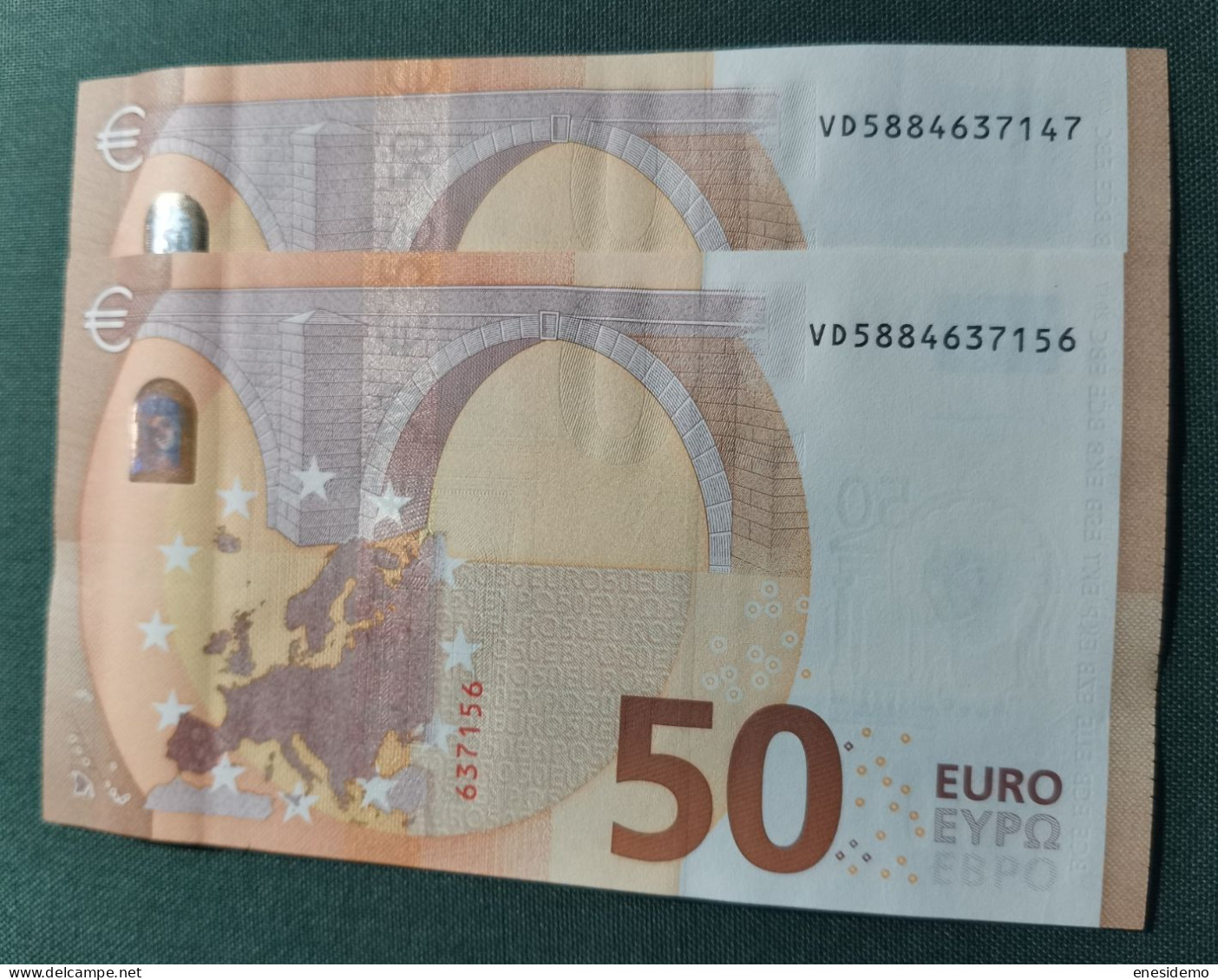 50 EURO SPAIN 2017 LAGARDE V033A1 VD CORRELATIVE COUPLE SC FDS UNCIRCULATED PERFECT