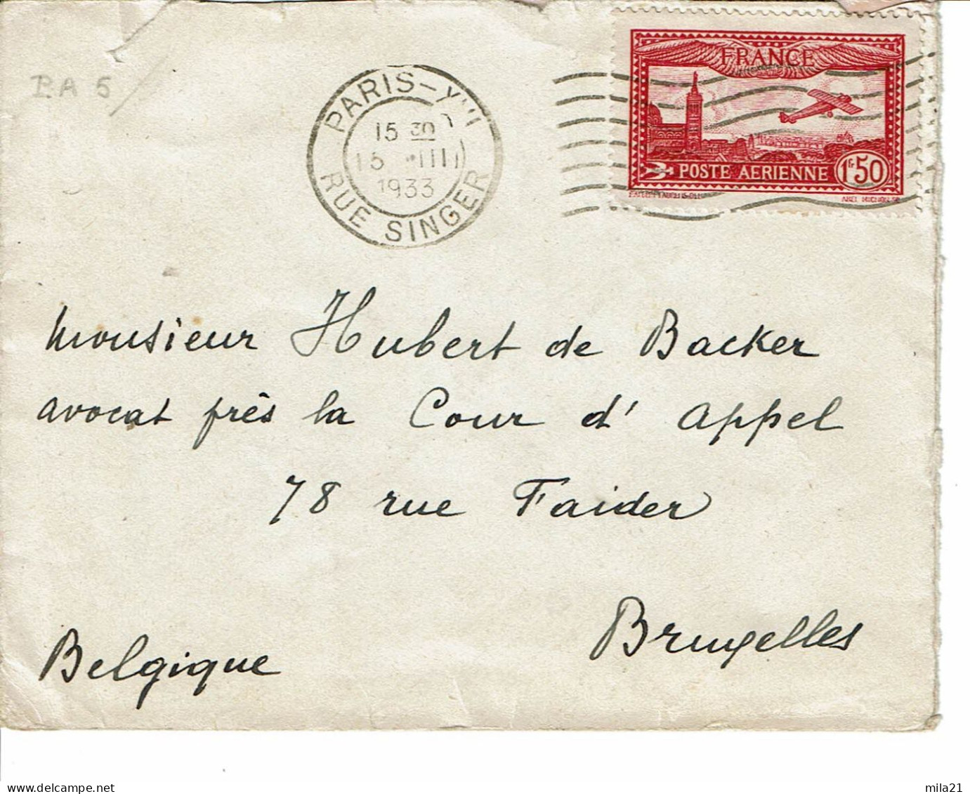 Timbres Françe  PA 5  Sur Petite  Lettre  Pour  La Belgique - Cartas & Documentos