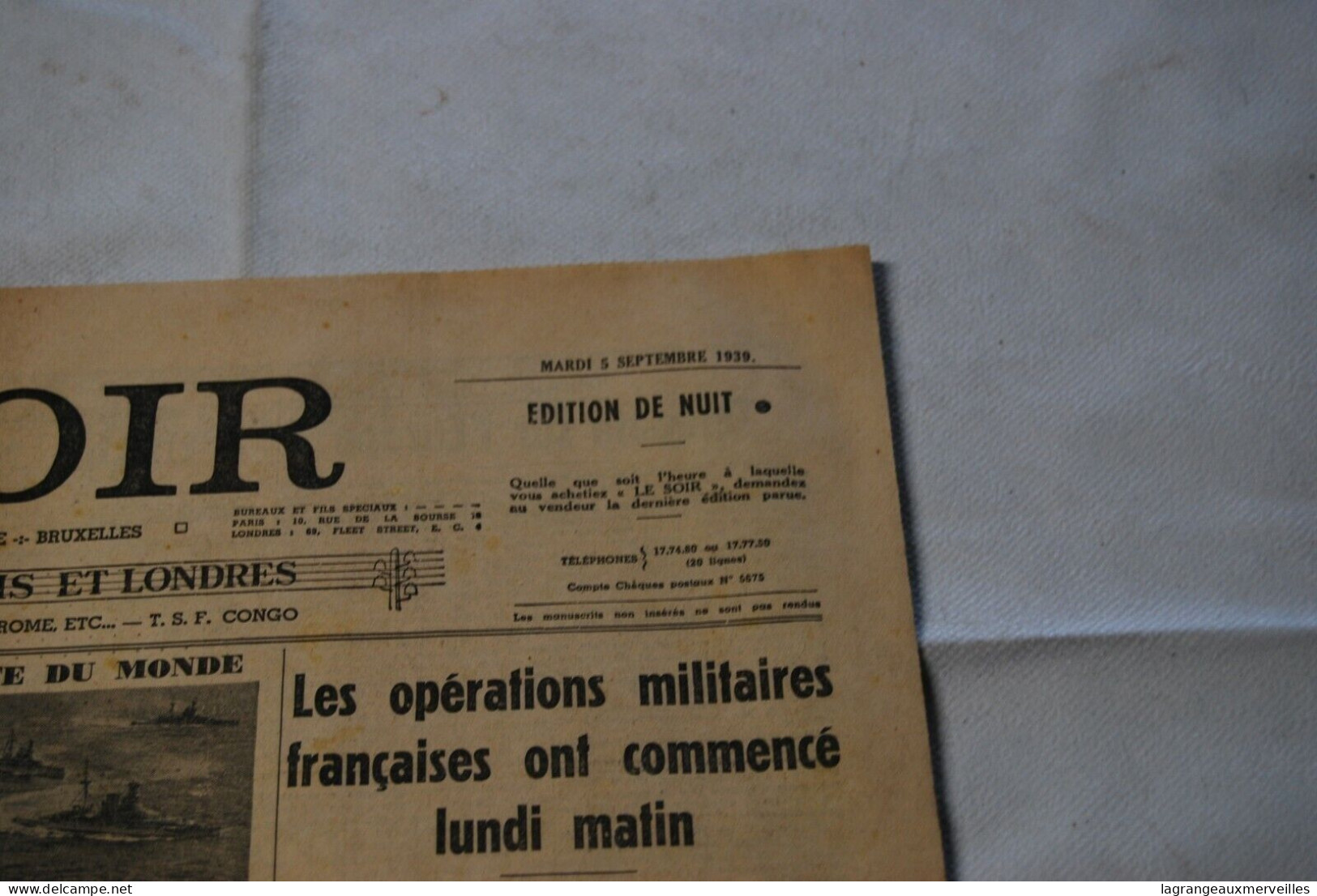 AF1 Ancien Journal - Le Soir - 1939 - Le Roi Prend Le Commandement - Sonstige & Ohne Zuordnung