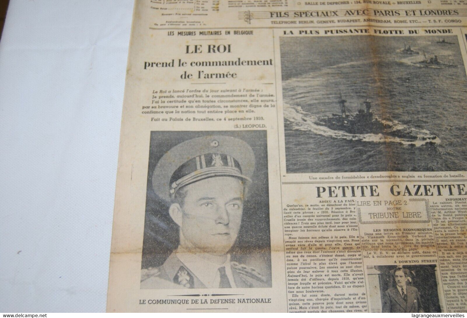 AF1 Ancien Journal - Le Soir - 1939 - Le Roi Prend Le Commandement - Autres & Non Classés