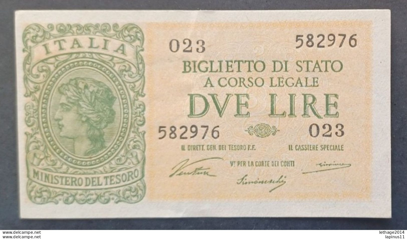 BANKNOTE ITALIA REGNO VITTORIO EMANUELE 2 LIRE 1944 VENTURA GIOVINCO NON CIRCOLATA - Italië – 2 Lire