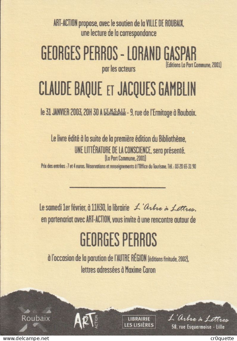 # THEME - PROGRAMME / 59100 ROUBAIX J. GAMBLIN & C. BAQUE LISENT G. PERROS & L. GASPAR En 2003 - Werbung
