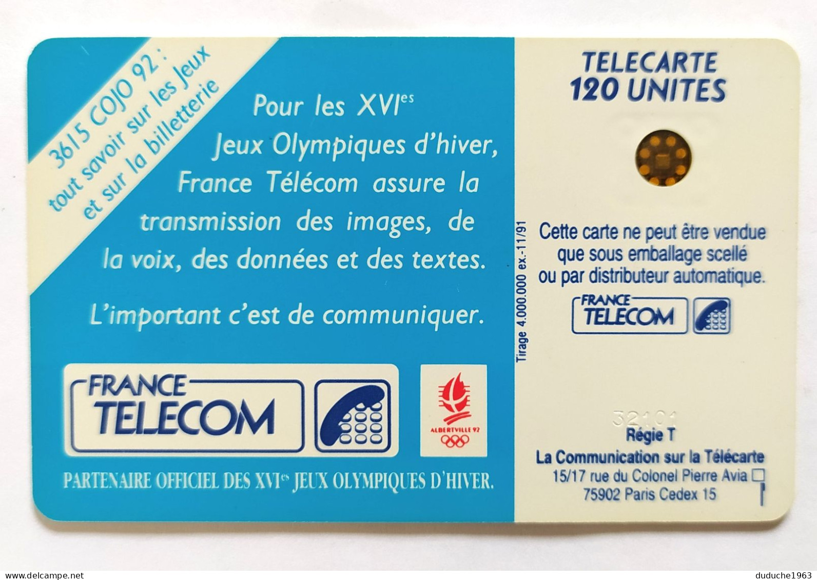 Télécarte France - Jeux Olympiques D'Hiver 1992 - Ohne Zuordnung