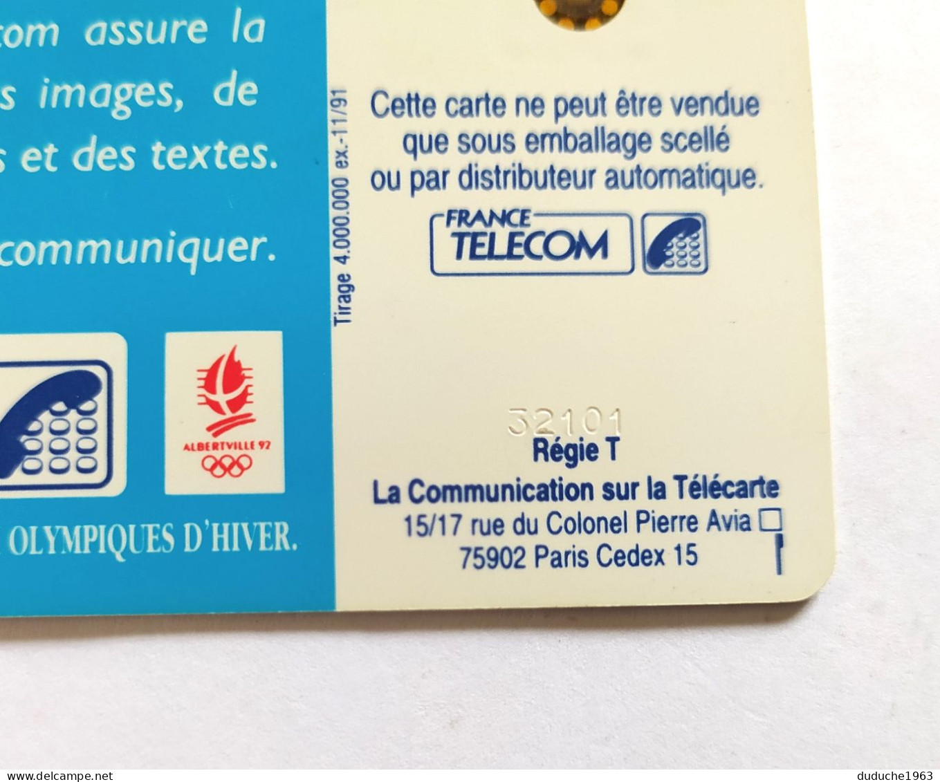 Télécarte France - Jeux Olympiques D'Hiver 1992 - Zonder Classificatie