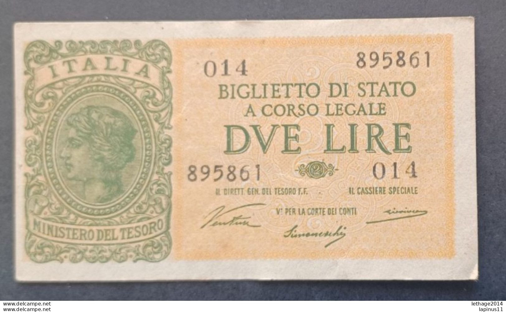 BANKNOTE ITALIA REGNO VITTORIO EMANUELE 2 LIRE 1944 VENTURA GIOVINCO NON CIRCOLATA - Italië – 2 Lire