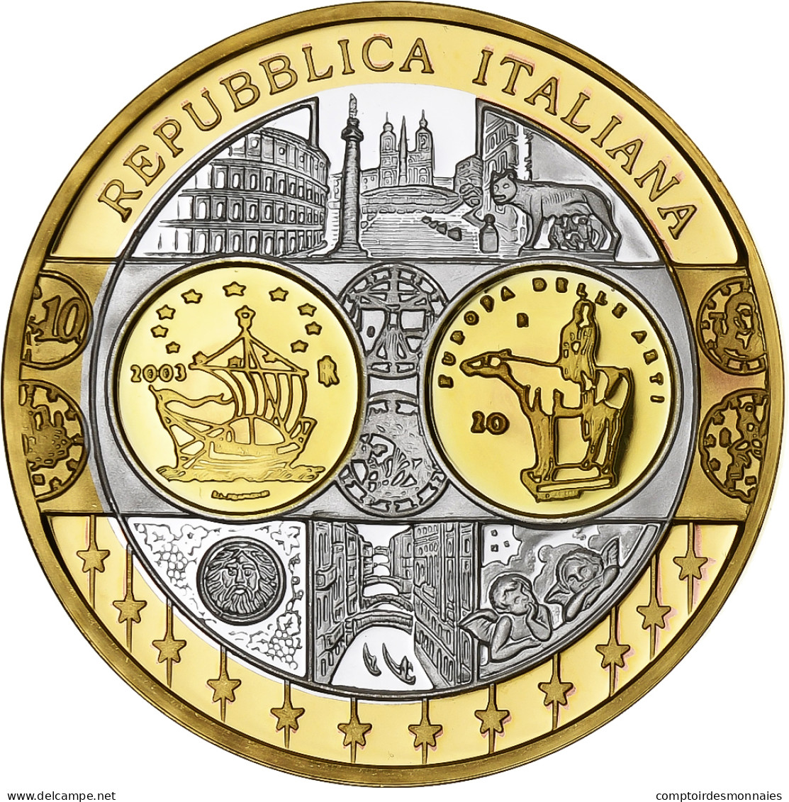 Italie, Médaille, L'Europe, L'Italie, Cuivre Plaqué Argent, FDC - Autres & Non Classés