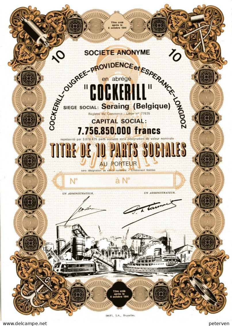 COCKERILL - OUGRÉE; Titre De 10 Parts Sociales - Industry