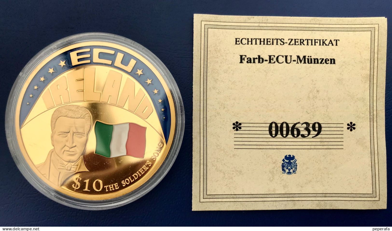 LIBERIA 2001, Color Coin 10 Dollars ECU IRELAND Gold Plated With Certificate - Liberia