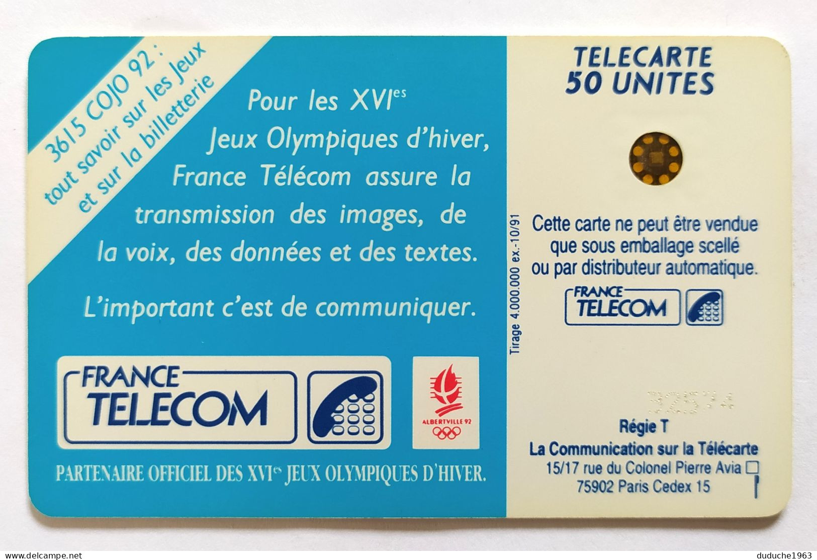 Télécarte France - Jeux Olympiques D'Hiver 1992 - Non Classificati