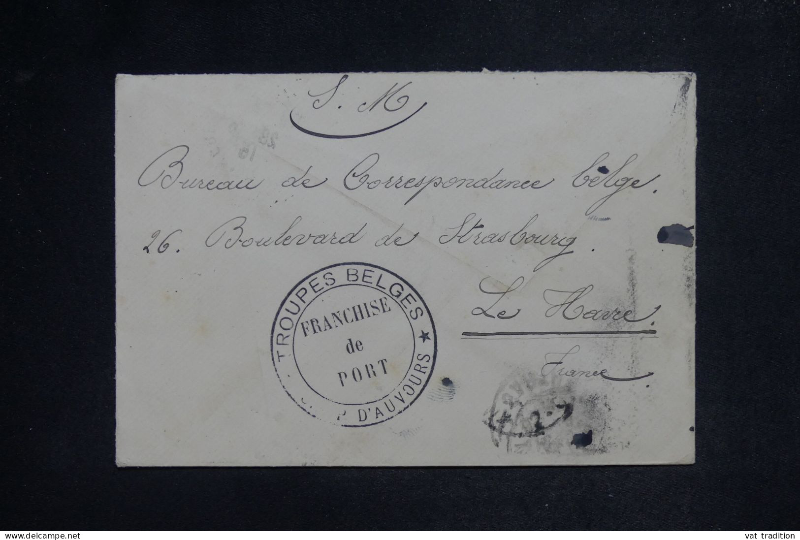 BELGIQUE - Cachet  Des Troupes Belges Du Camp D'Auvours Sur Enveloppe En Fm Pour Le Havre En 1915 - L 151857 - Armée Belge