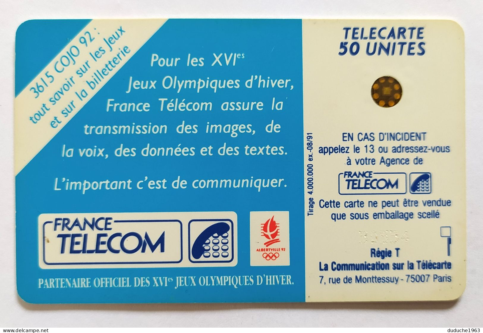 Télécarte France - Jeux Olympiques D'Hiver 1992 - Unclassified