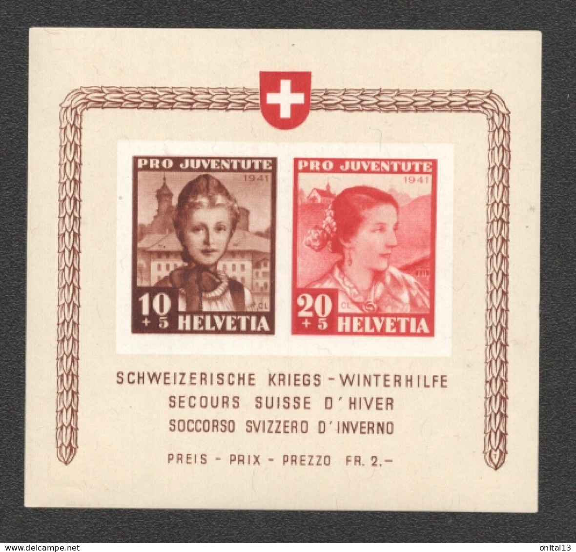 1941 PRO JUVENTUTE / SECOURS SUISSE  D'HIVER      F95 - Ungebraucht