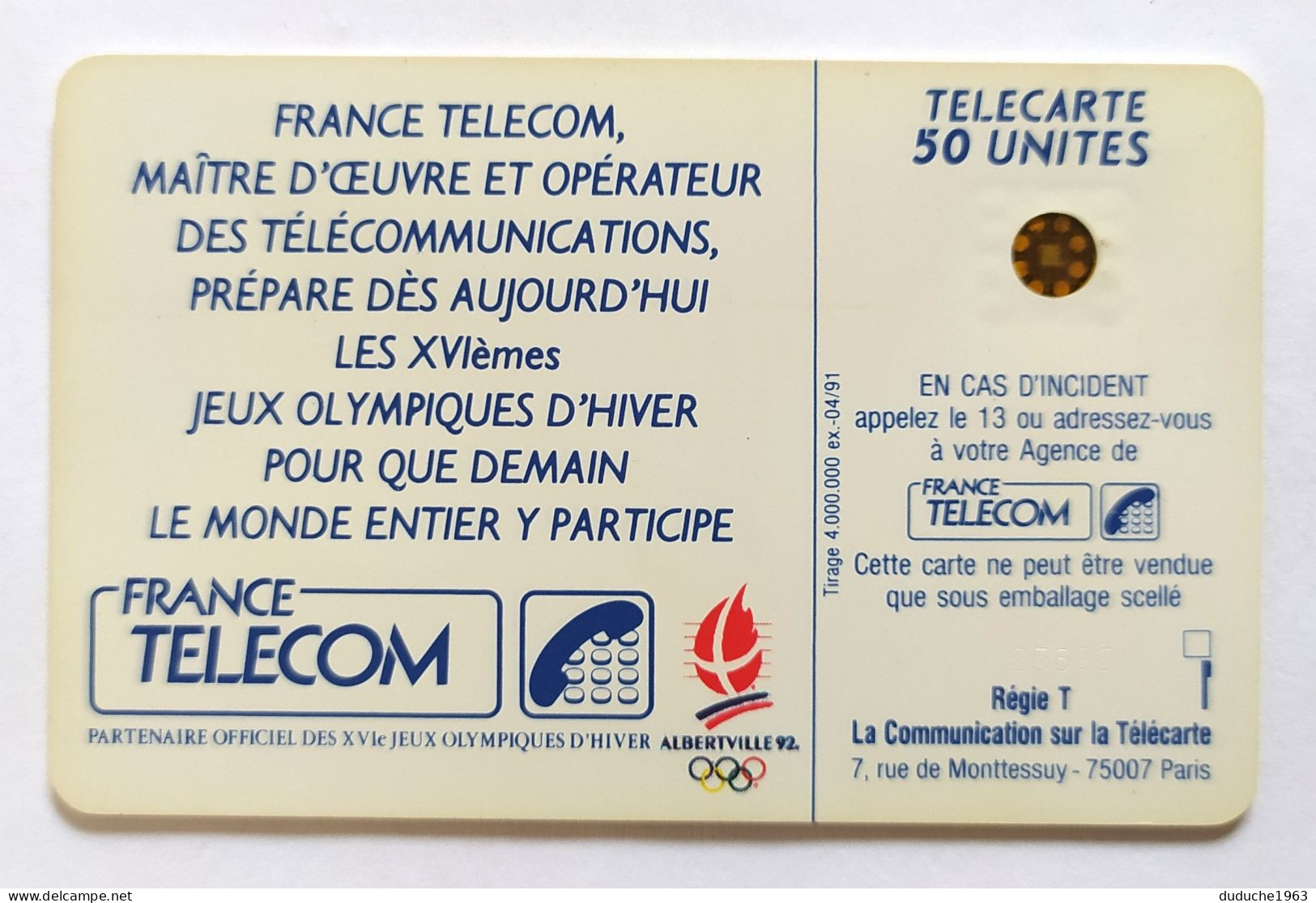 Télécarte France - Jeux Olympiques D'Hiver 1992 - Sin Clasificación