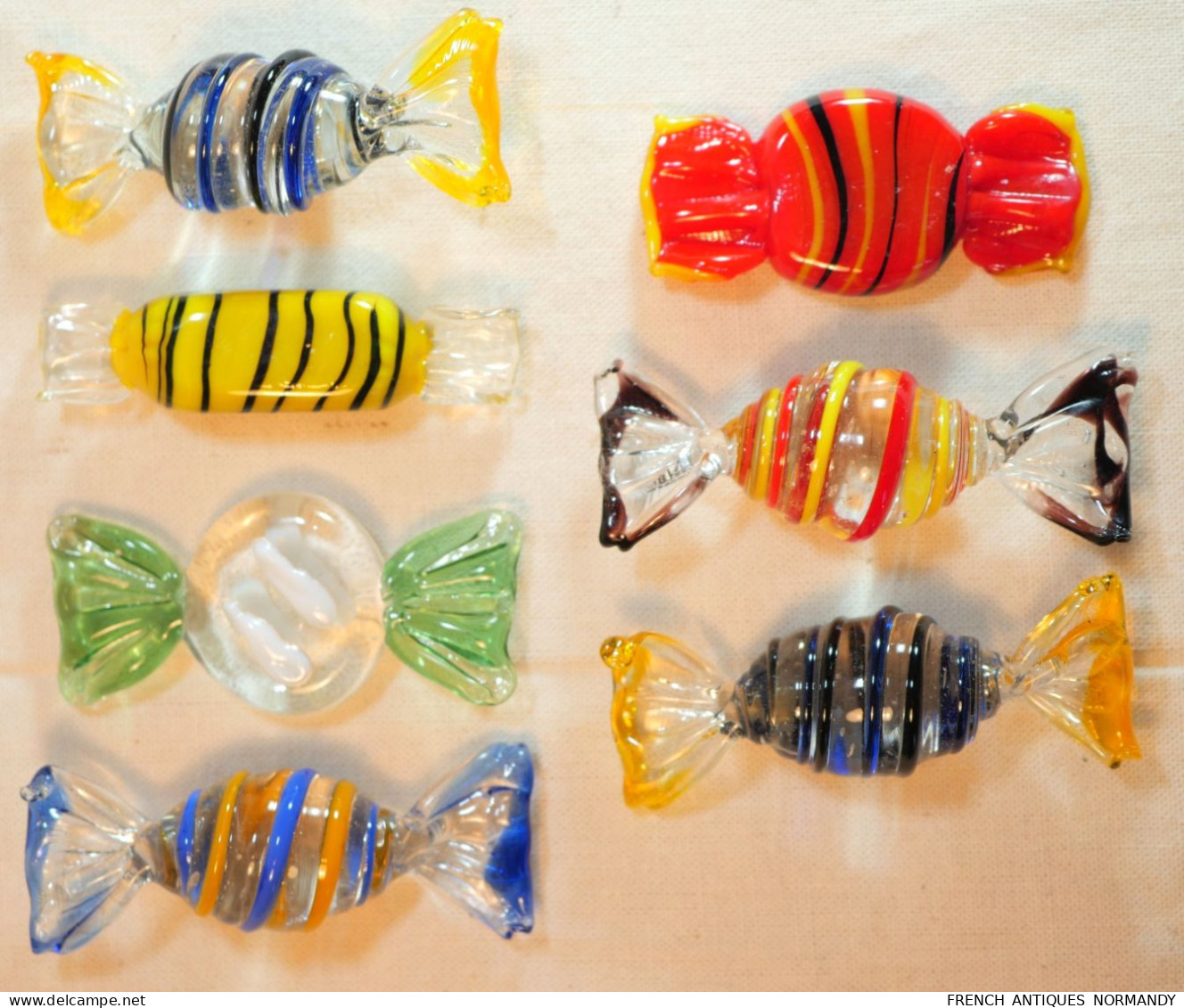 Lot De 7 Bonbons Murano En Verre Soufflé Et Torsadé - Ref BX24MUR002 - Vetro & Cristallo