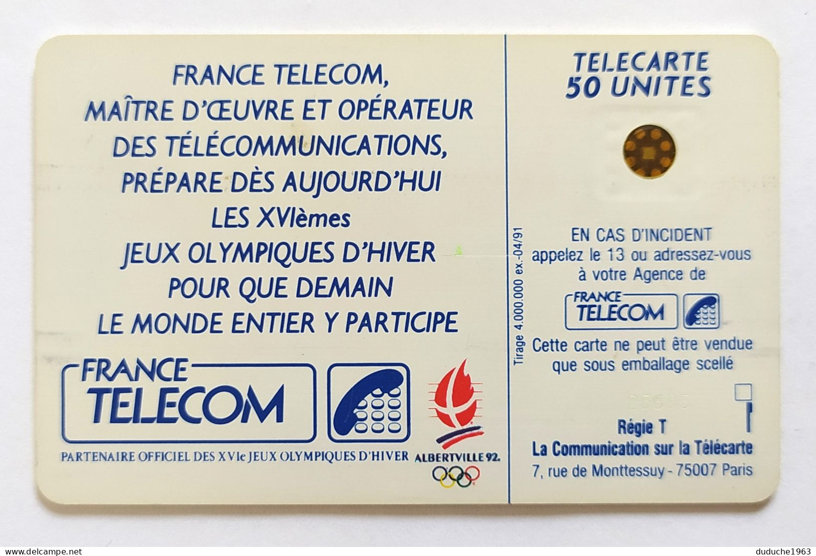 Télécarte France - Jeux Olympiques D'Hiver 1992 - Non Classés