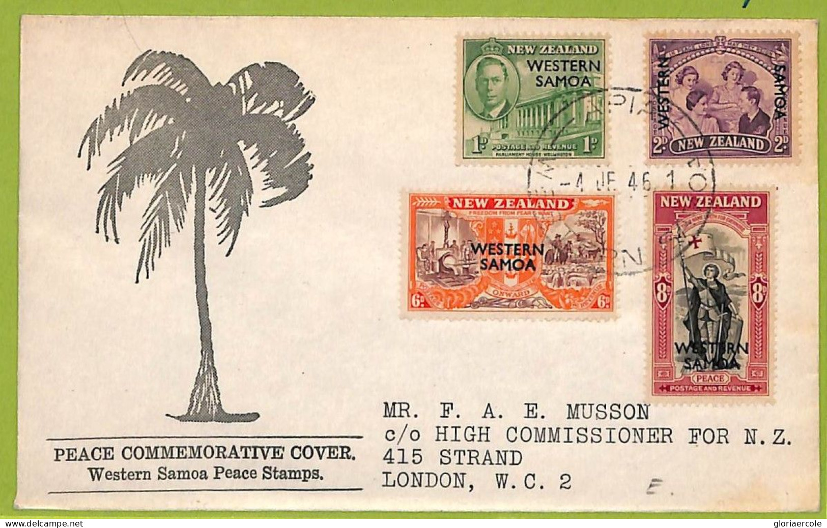 39882 - WESTERN SAMOA  - Postal History -  FDC Cover To UK 1946 PEACE - Samoa