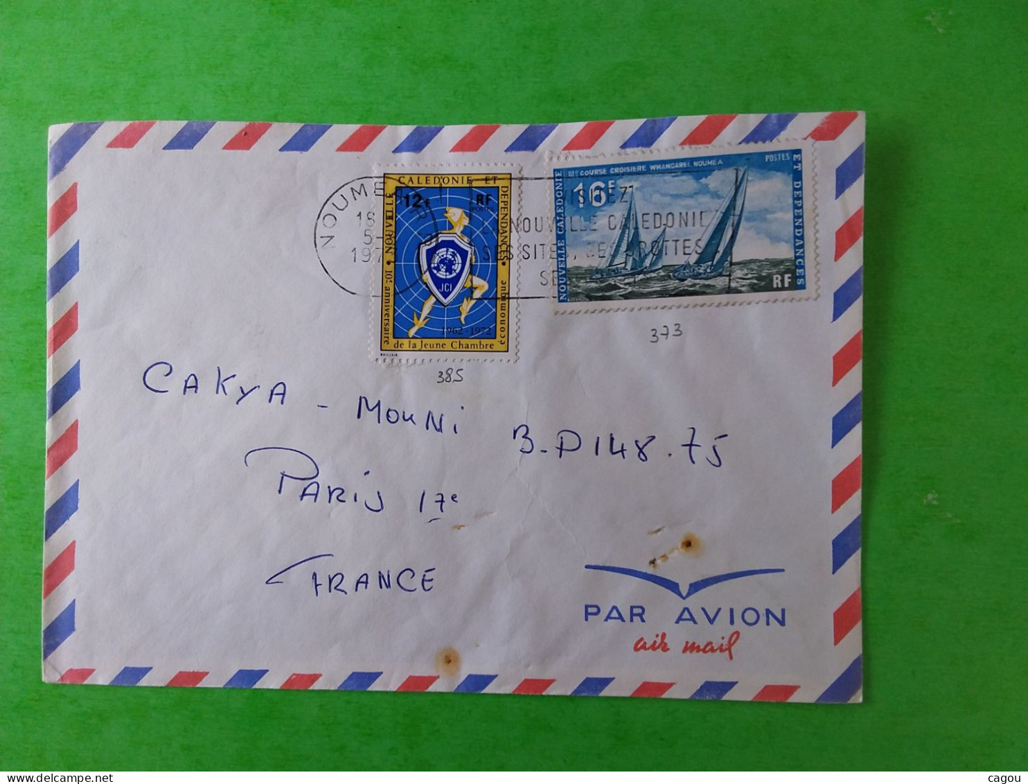 N° 385 / 373 SUR LETTRE PAR AVION DE NOUVELLE CALEDONIE OBLITÉRATION NOUMEA RP - Collections, Lots & Series