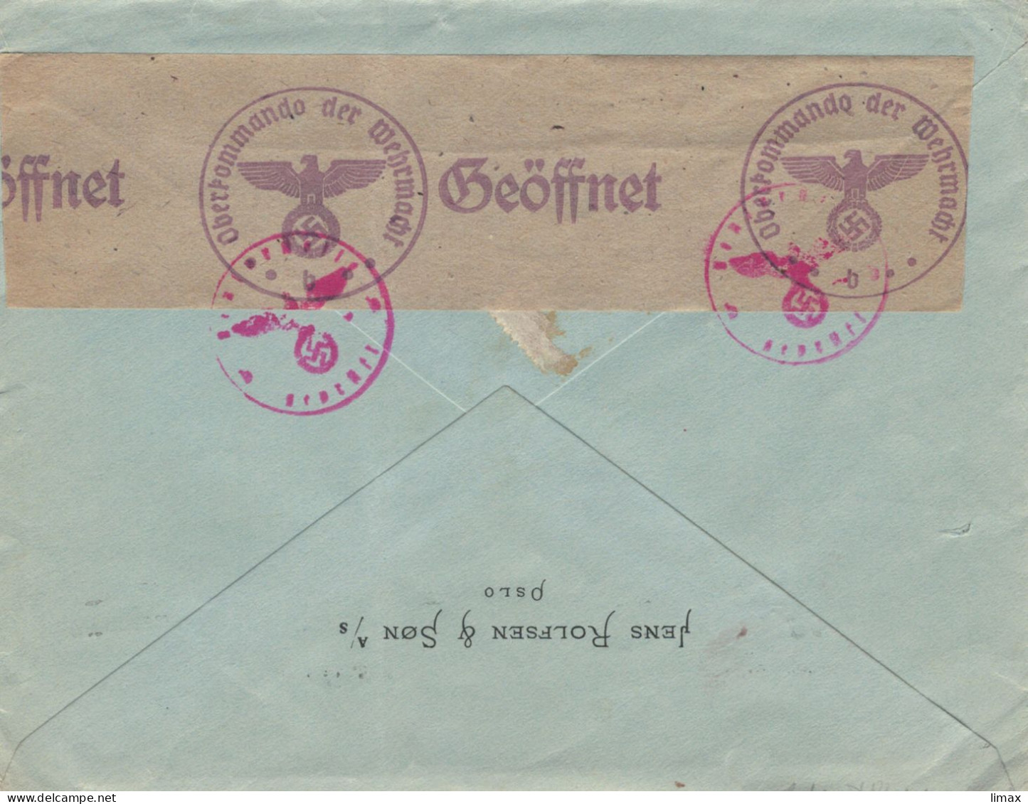 Jens Rolfsen Oslo 13.1.1945 > Walzstahlverband E-Ausfuhr Schwer Düsseldorf - Zensur OKW - Storia Postale