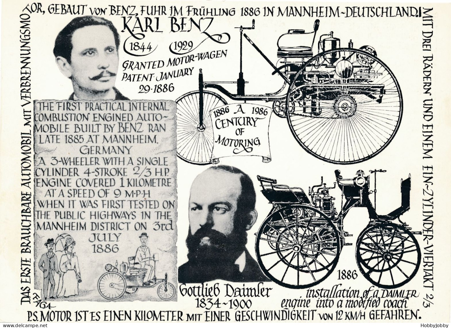 Karl BENZ - Gebaut Von BENZ,im Frühling 1886 In Mannheim - Deutschland + Gottlieb DAIMLER 1886 - Passenger Cars