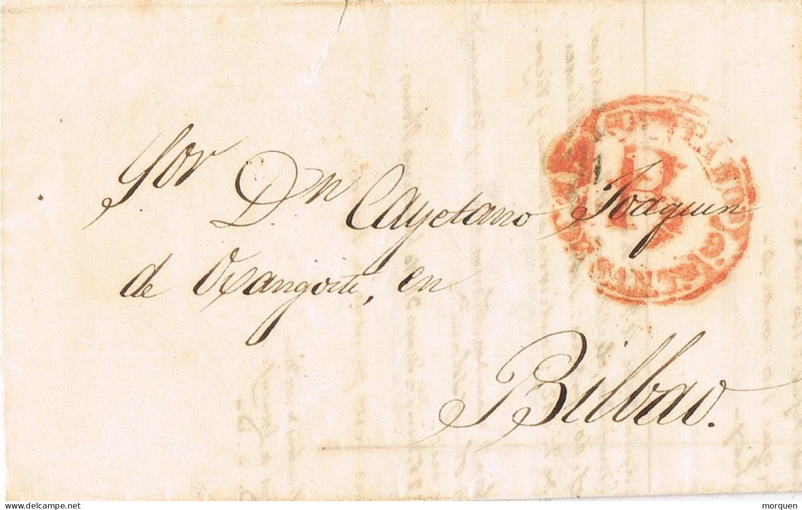 54793. Carta Pre Filatelica SANTANDER 1847 A Bilbao. Fechador Baeza, Porteo 1 Real - ...-1850 Vorphilatelie