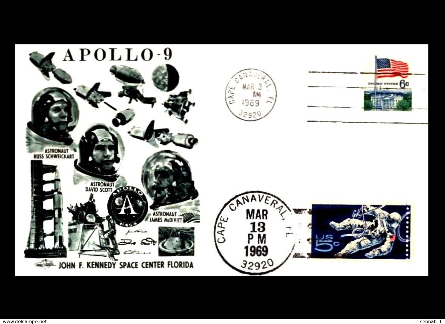 USA: 'Apollo-9 In Space – Launch & Splashdown [landing] – Double Cancellation, 1969', Cape Canaveral - United States