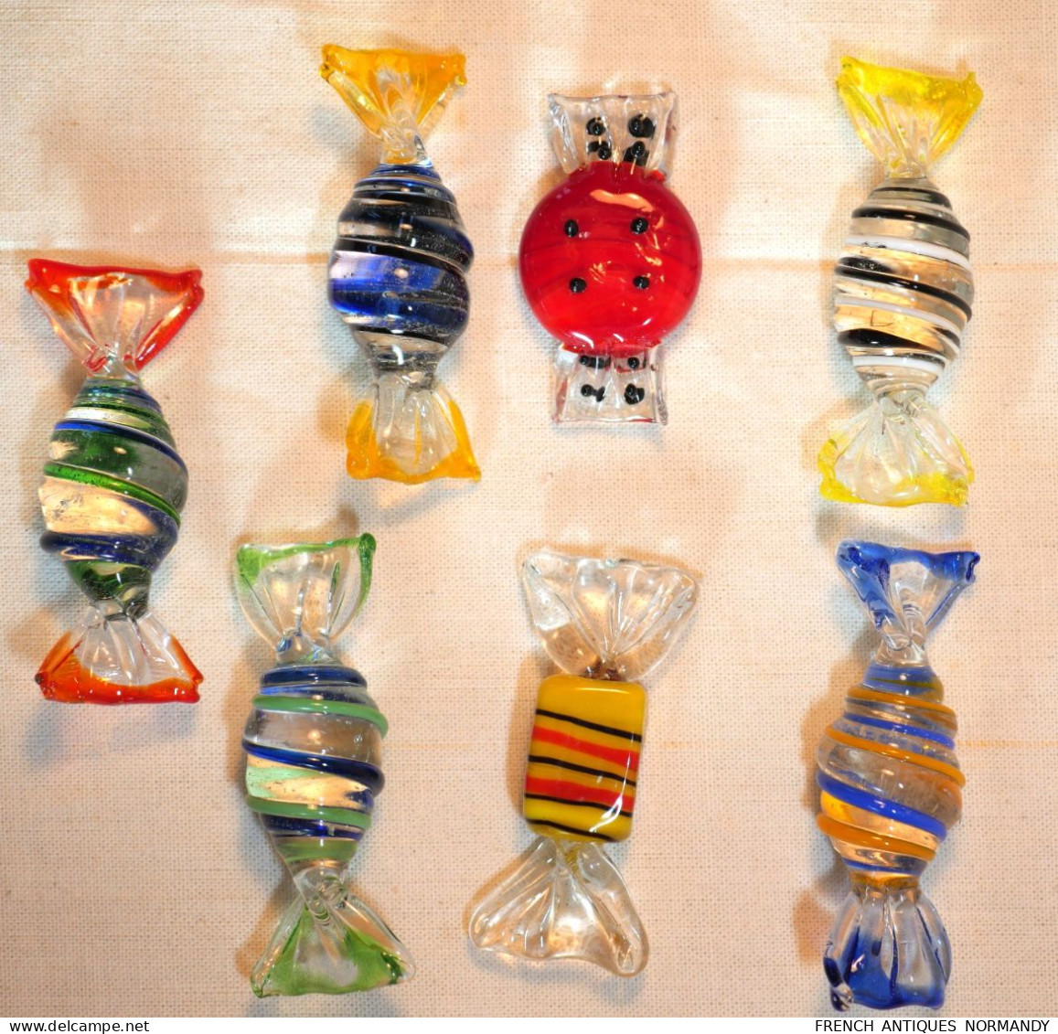 Lot De 7 Bonbons Murano En Verre Soufflé Et Torsadé - Ref BX24MUR003 - Verre & Cristal