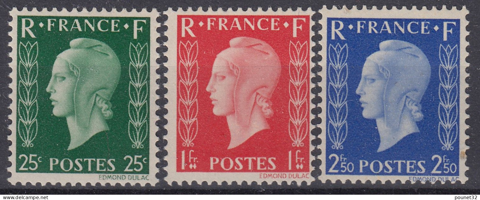 FRANCE MARIANNE DE DULAC NON EMIS N° 701A/701C NEUVES * GOMME TRACE DE CHARNIERE - COTE 420 € - 1944-45 Marianne Van Dulac