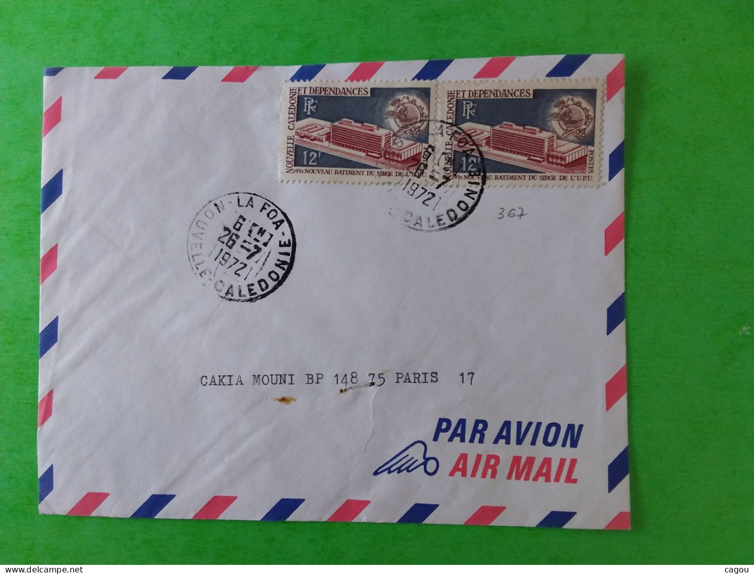 N° 367 X 2  SUR LETTRE PAR AVION DE NOUVELLE CALEDONIE OBLITÉRATION LA FOA - Colecciones & Series