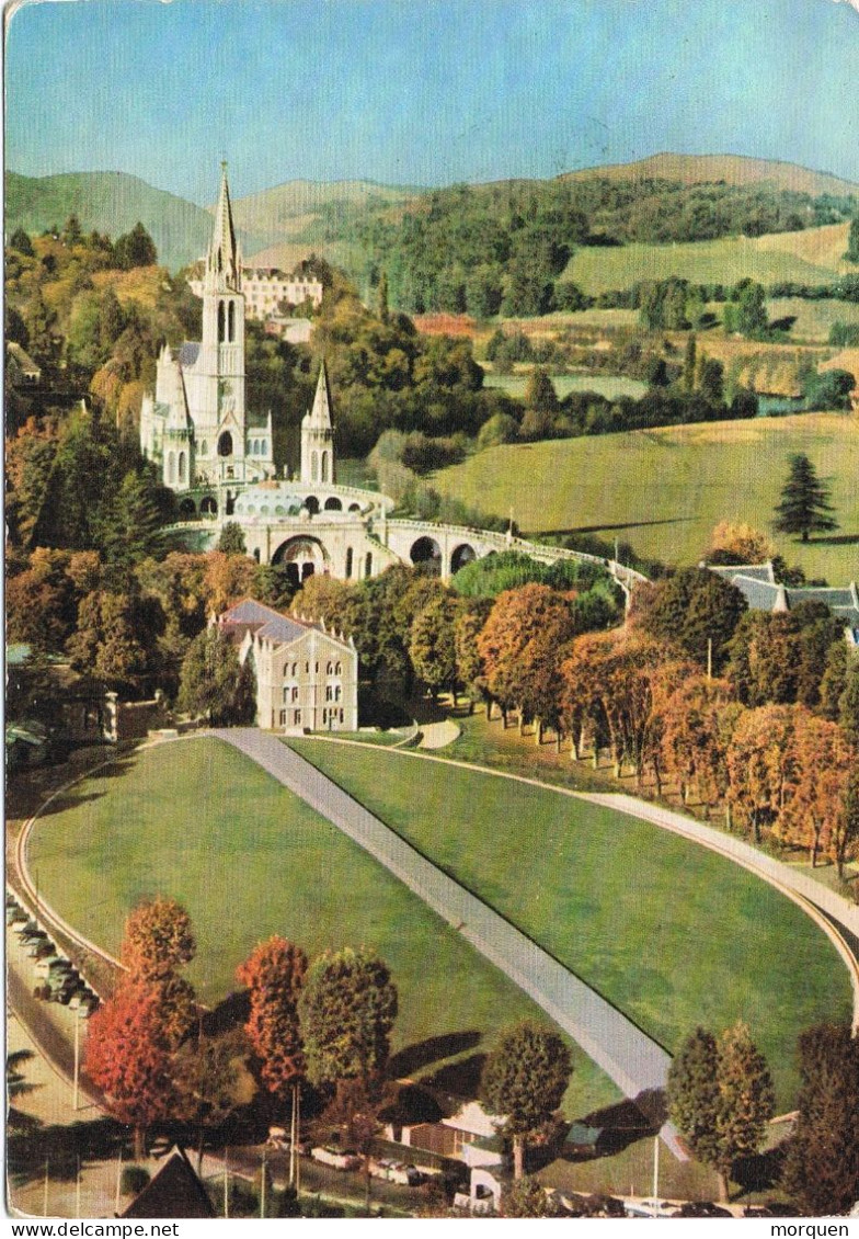 54794. Postal LÉS (Lerida) 1959. Vista Del Santuario De LOURDES - Storia Postale