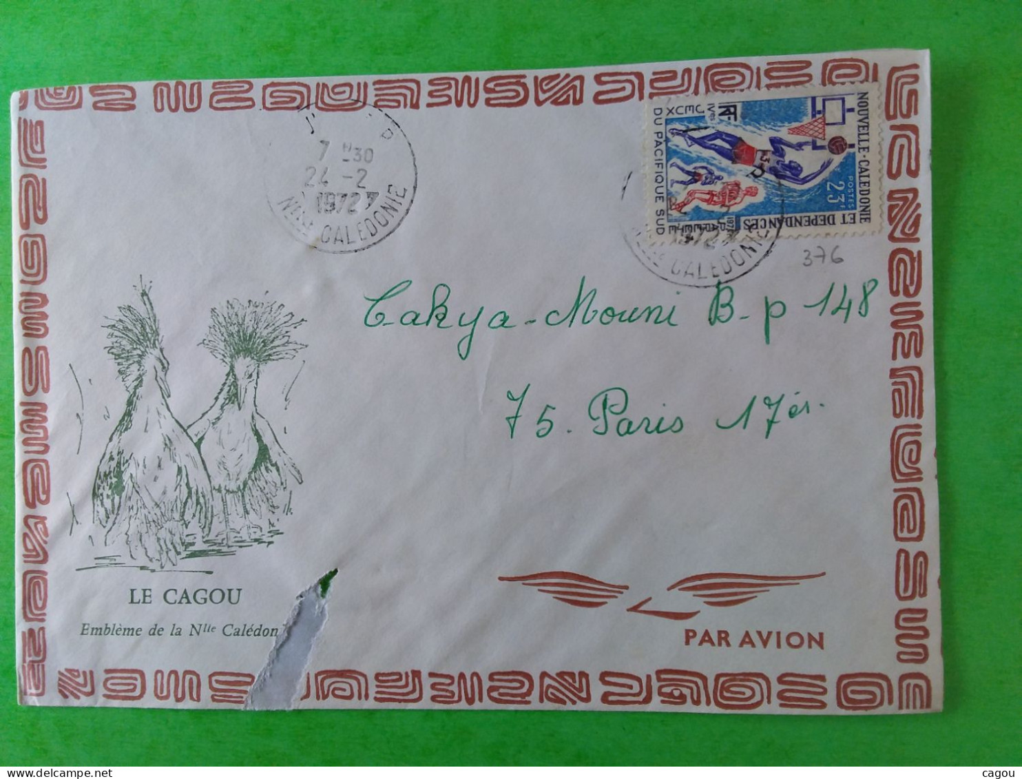 N° 376 SEUL  SUR LETTRE PAR AVION DE NOUVELLE CALEDONIE - Collections, Lots & Séries