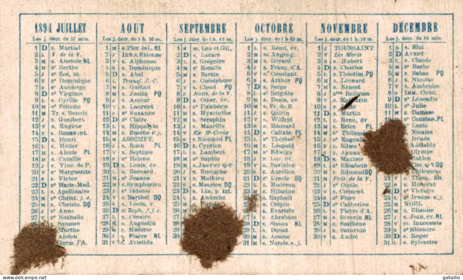 CHROMO  CALENDRIER 1894 BANDERILLERO A LA CHAISE - Other & Unclassified