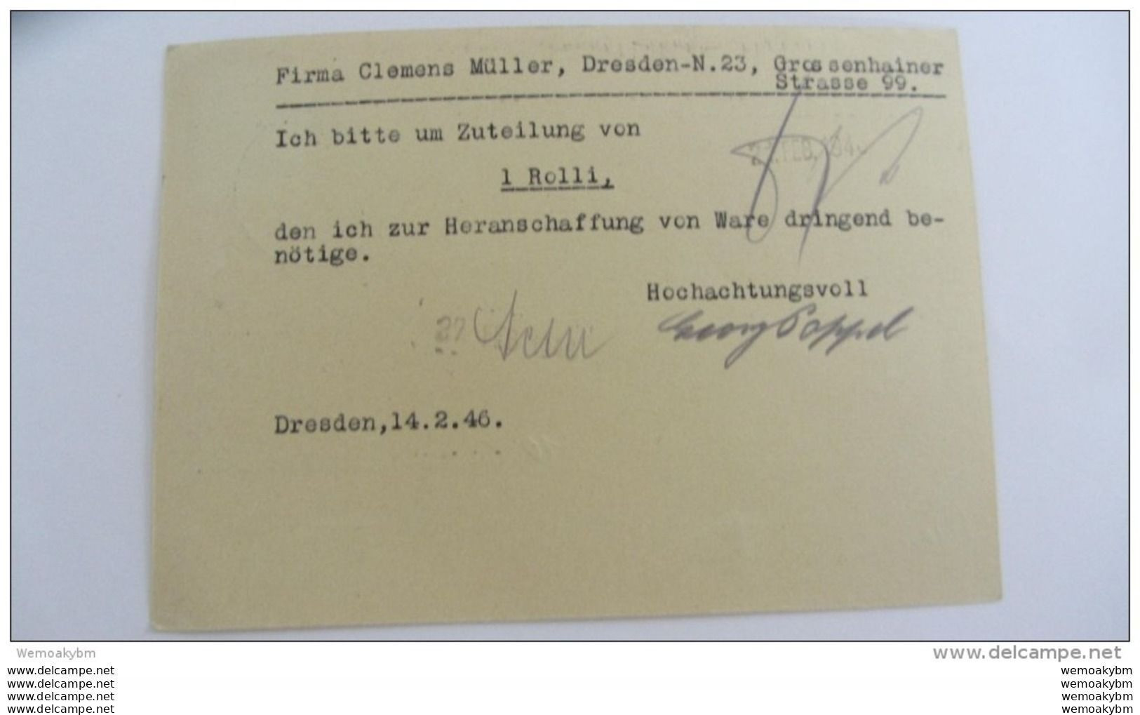 OPD: Orts-Karte Mit 5 Pfg Ziffer Dresden Gezähnt Auf Firmenkarte - Schöner Bedarf Aus DRESDEN N23 Vom 15.2.46 Knr: 57 - Lettres & Documents