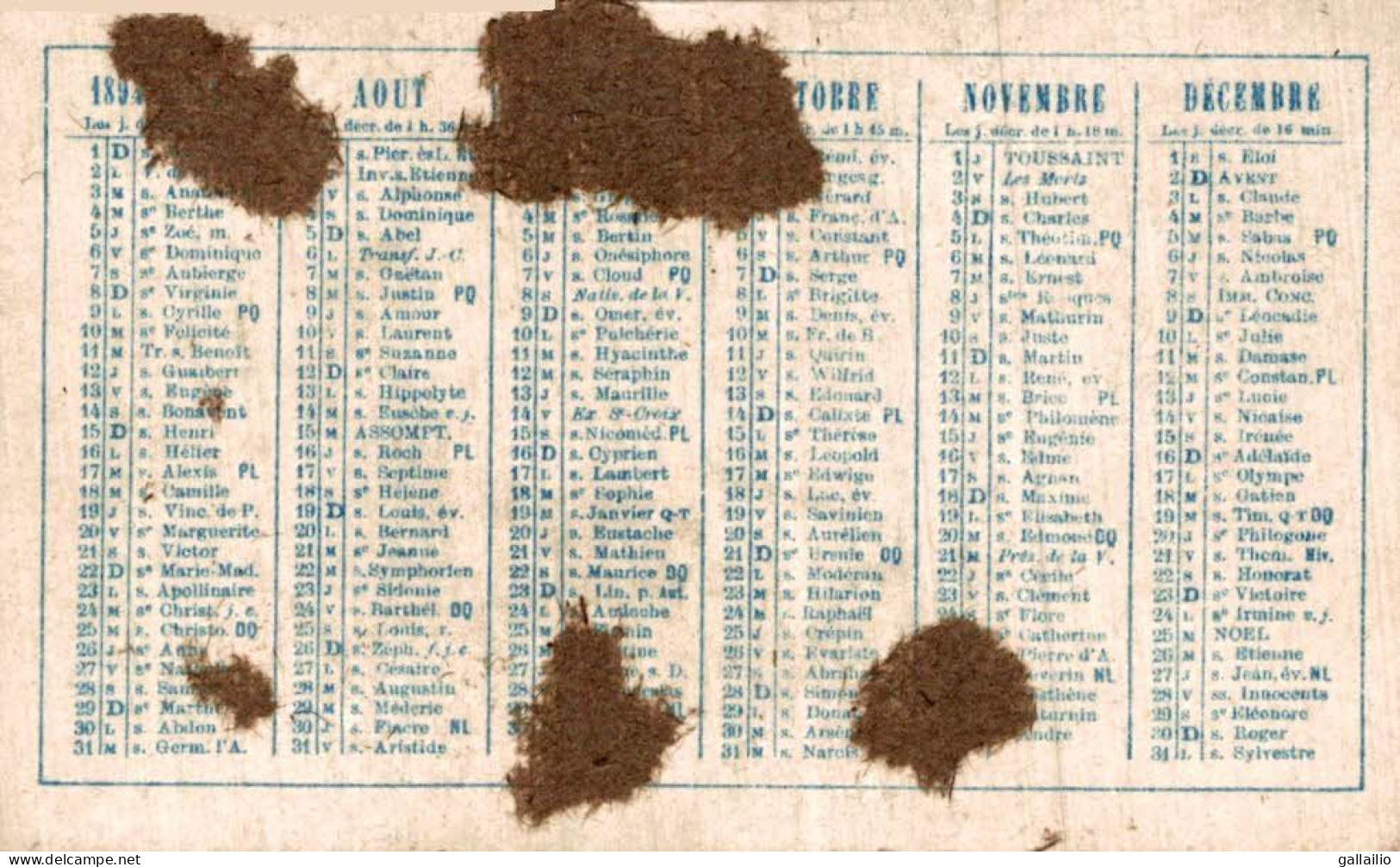 CHROMO  CALENDRIER 1894 PASSE DE L'EPEE - Other & Unclassified