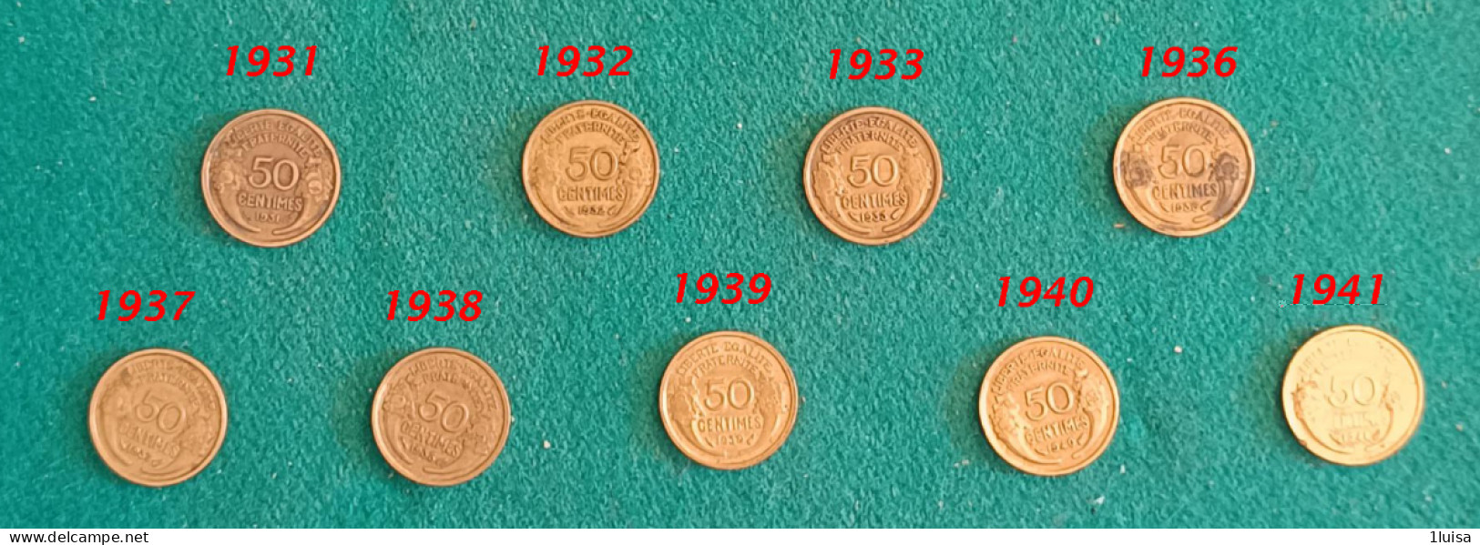 FRANCIA 50 Cents  9  Monete Anni Diversi - 50 Centimes