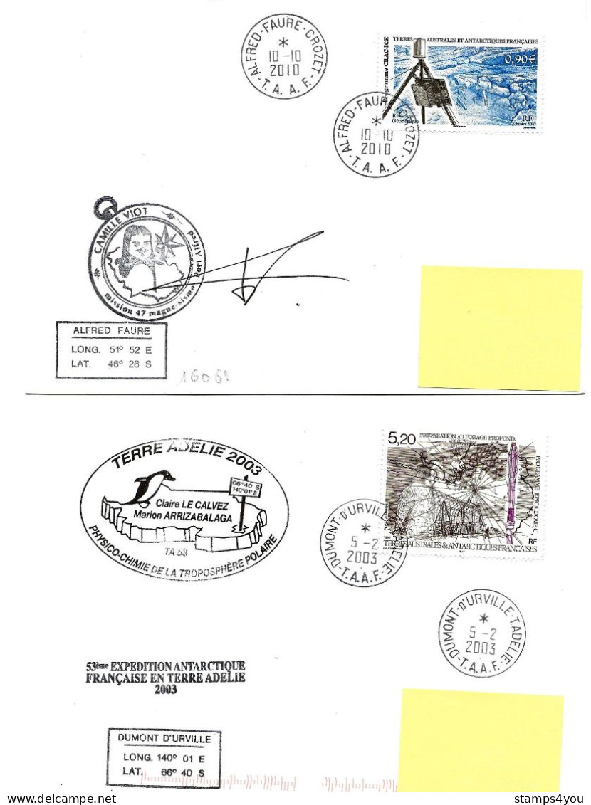 PO - 50 - 4 Plis Terre Adélie Avec Cachets Illustrés - Storia Postale