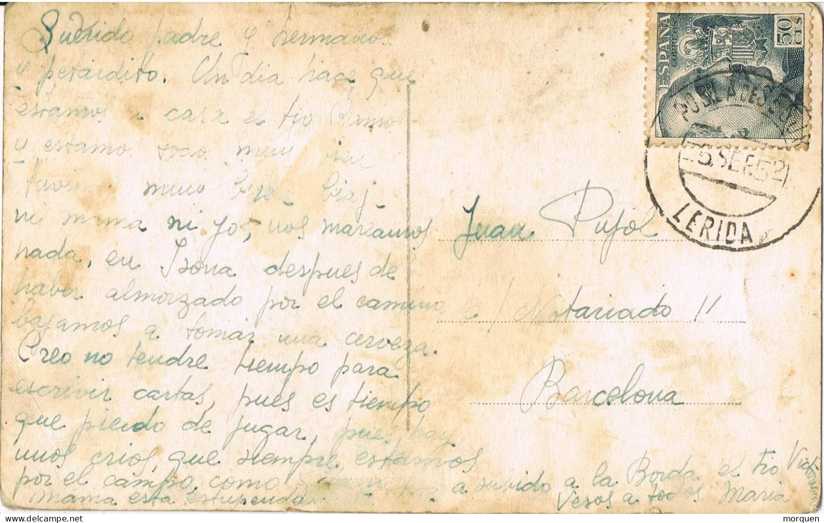 54795. Postal POBLA De SEGUR (Lerida) 1952. Vista De TREMP, Presa Y Embalse De San Antonio - Covers & Documents