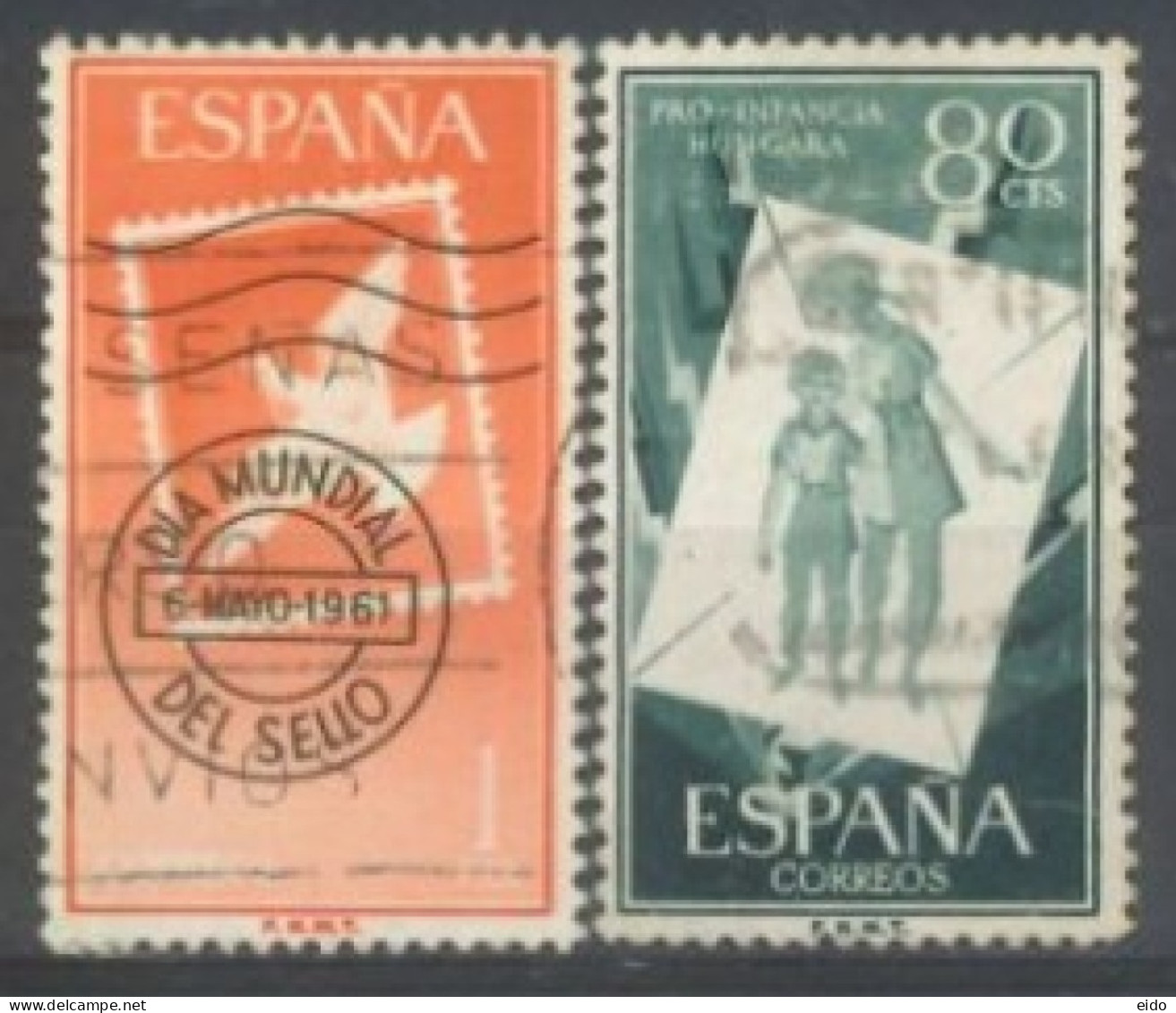 SPAIN, 1956/61, HUNGARIAN CHILDREN & CANCELED STAMP SET OF 2, # 860, & 988, USED. - Usati