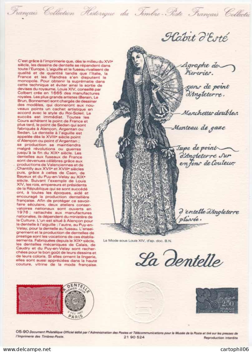 - Document Premier Jour LA DENTELLE - PARIS 3.2.1990 - - Documents De La Poste