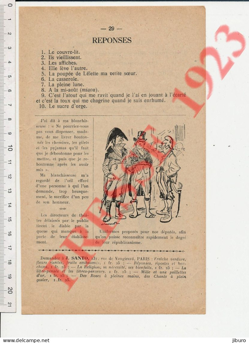 Humour 1923 Républicanisme Uniformes Députés + Santo Paris + Lorient Chimi Rue Du Puits Dr Rio Le Marrec Lomener-Larmor - Ohne Zuordnung