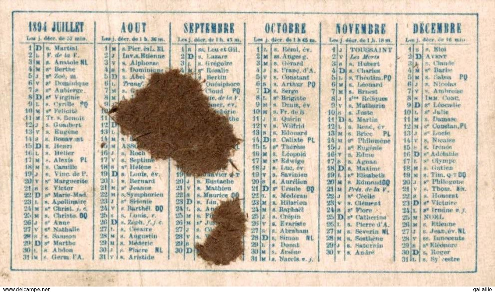 CHROMO  CALENDRIER 1894 POSE DE LA DEVISE - Other & Unclassified