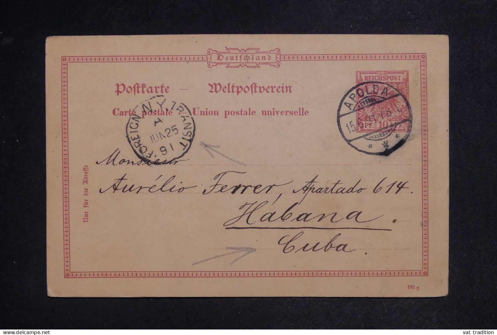 ALLEMAGNE - Entier Postal De Apolda Pour Cuba Via New York En 1891 - L 151868 - Postkarten