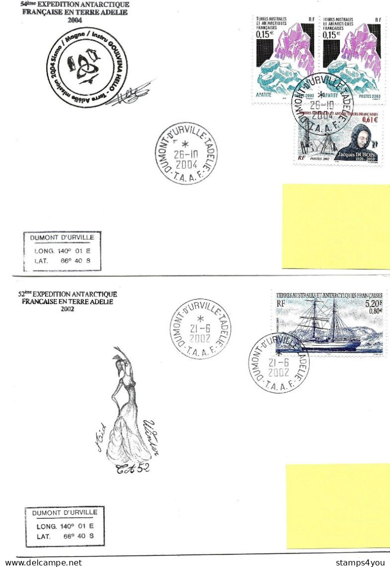 PO - 52 - 4 Plis Terre Adélie Avec Cachets Illustrés - Cartas & Documentos