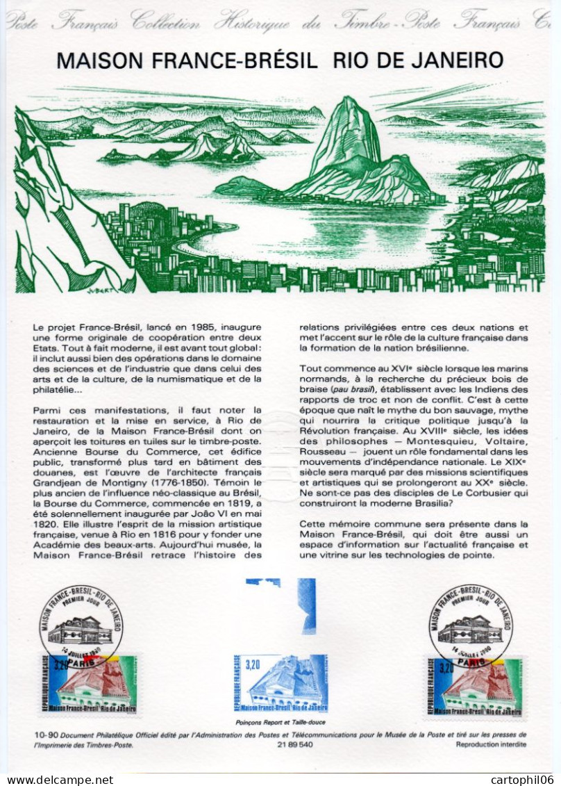 - Document Premier Jour LA MAISON FRANCE-BRÉSIL RIO DE JANEIRO - PARIS 14.7.1990 - - Documents De La Poste