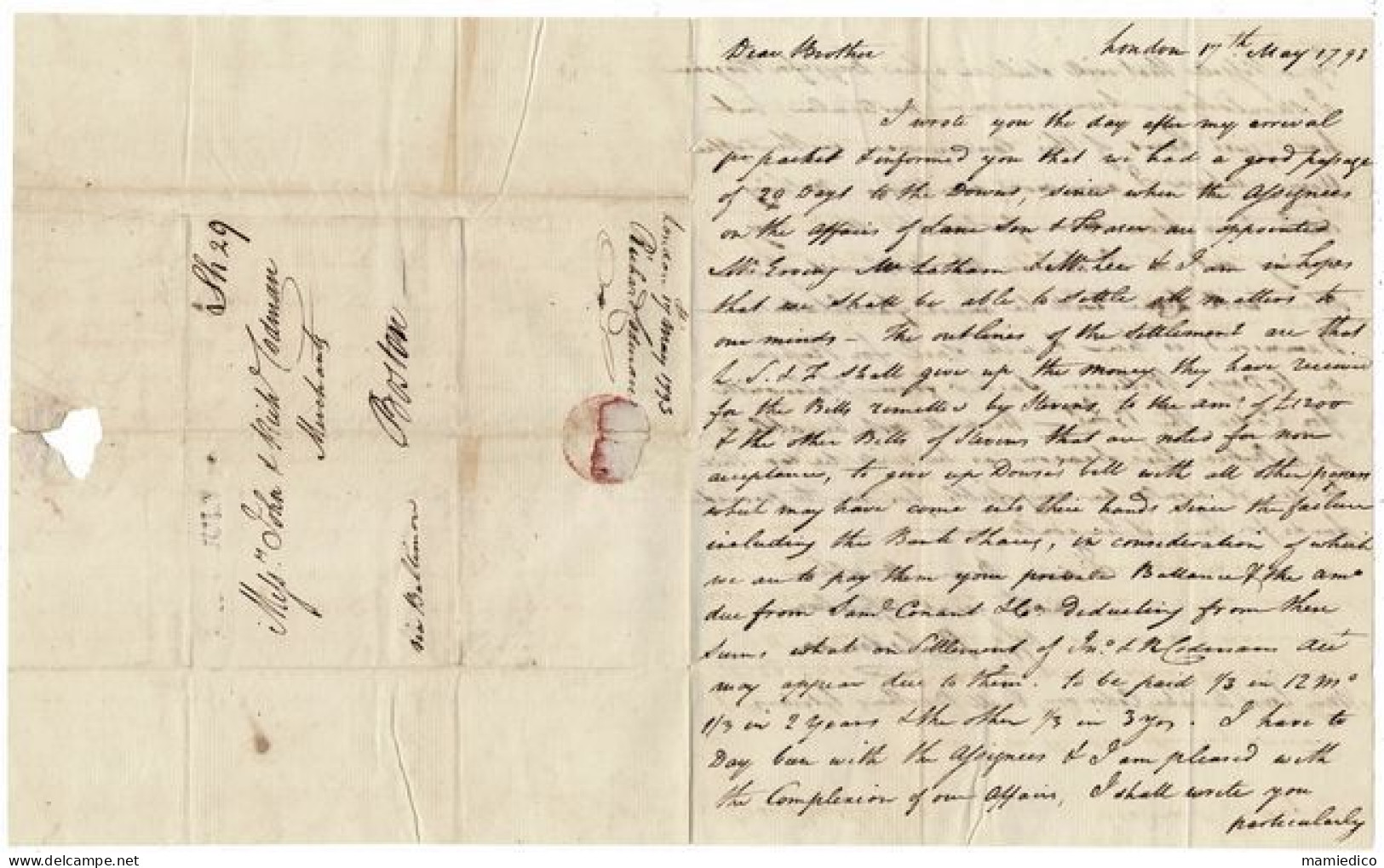 ENVELOPPPE-LETTRE  Envoyée Le.17 May 1793 De LONDON à BOSTON Via BALTIMORE - Ohne Zuordnung