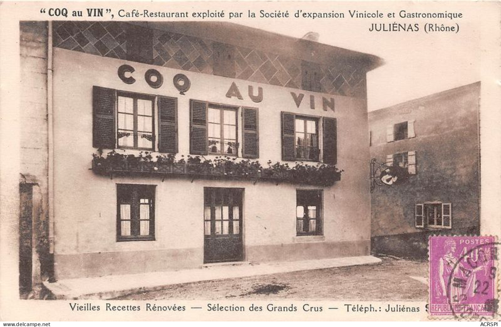 COQ Au Vin Cafe Restaurant Exploite Par La Societe D Expansion Vinicole JULIENAS 9(scan Recto-verso) MA1220 - Julienas
