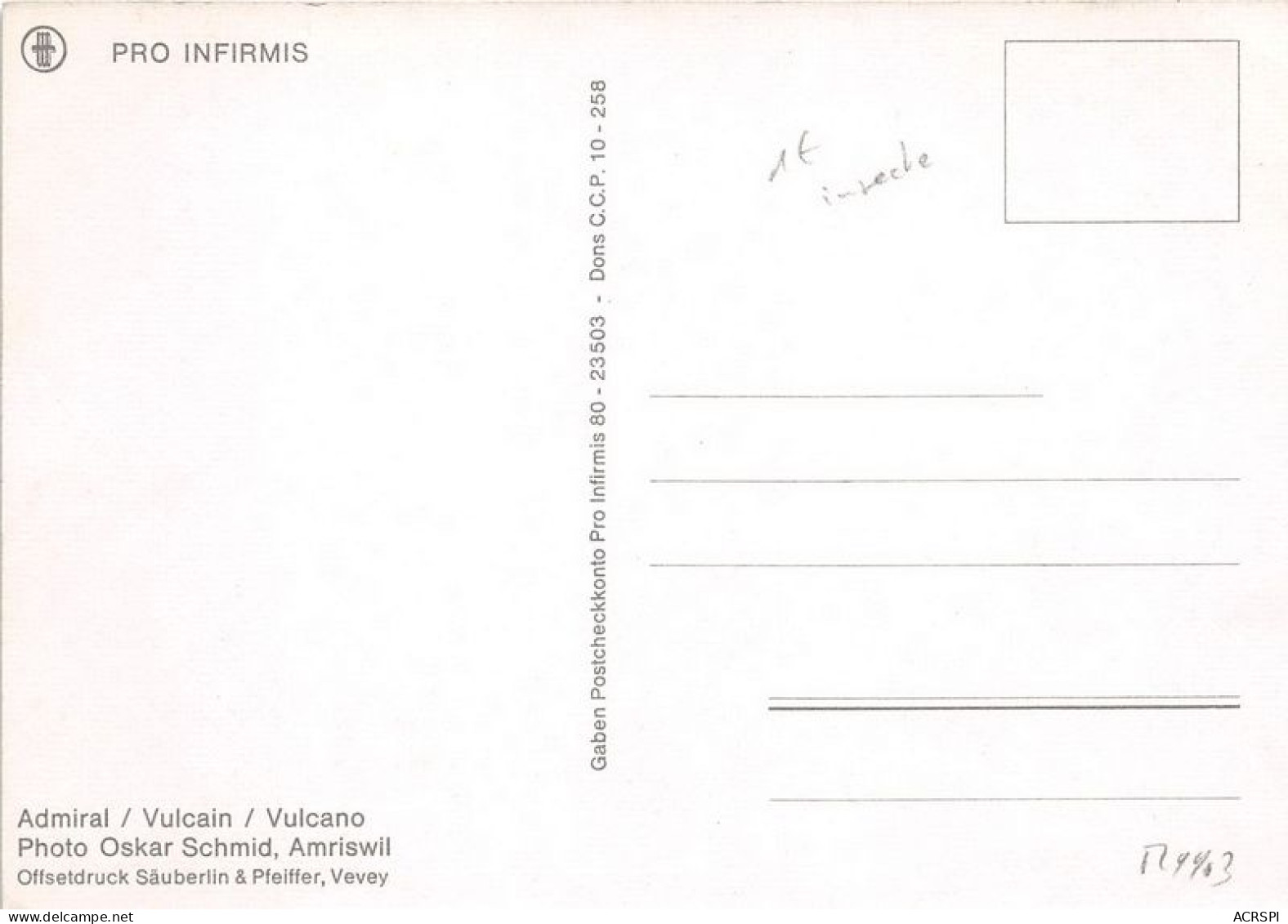 ADMIRAL VULVAIN Offsetdruck Sauberlin 23(scan Recto-verso) MA1209 - Mariposas