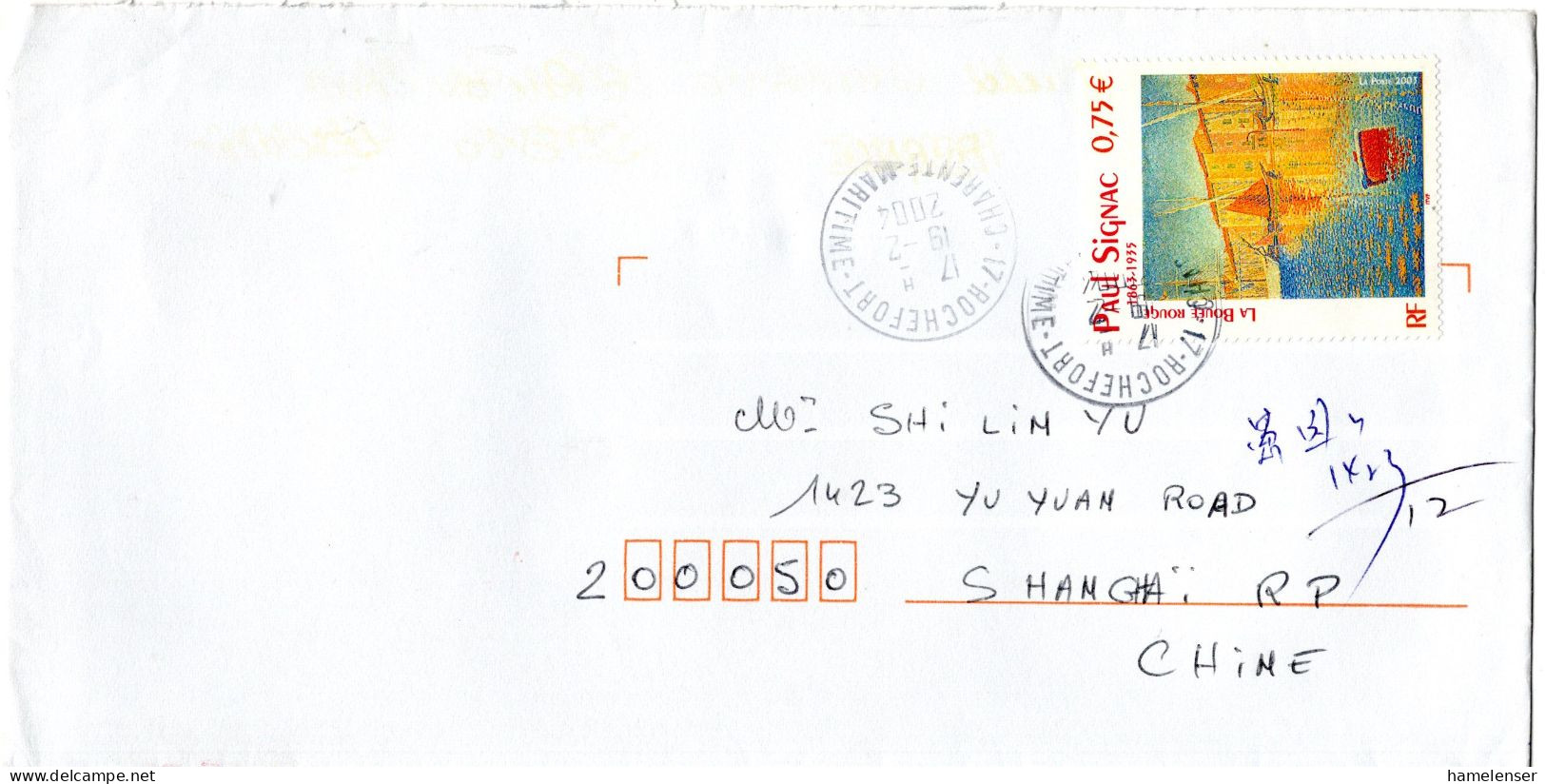 L77282 - Frankreich - 2004 - €0,75 Signac EF A Bf ROCHEFORT -> SHANGHAI (China) - Lettres & Documents