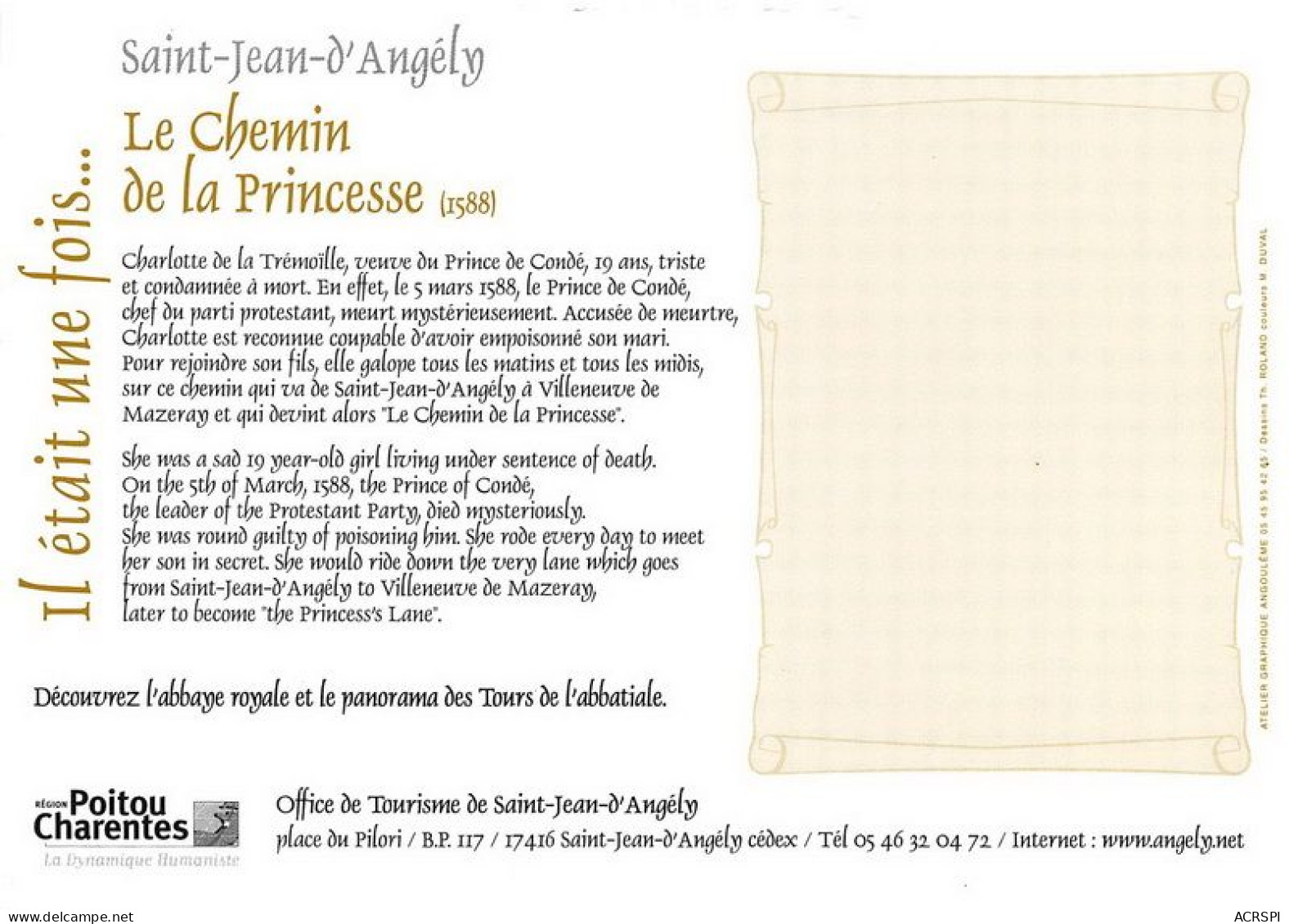 SAINT JEAN D ANGELY Le Chemin De La Princesse 12(scan Recto-verso) MA1253 - Saint-Jean-d'Angely