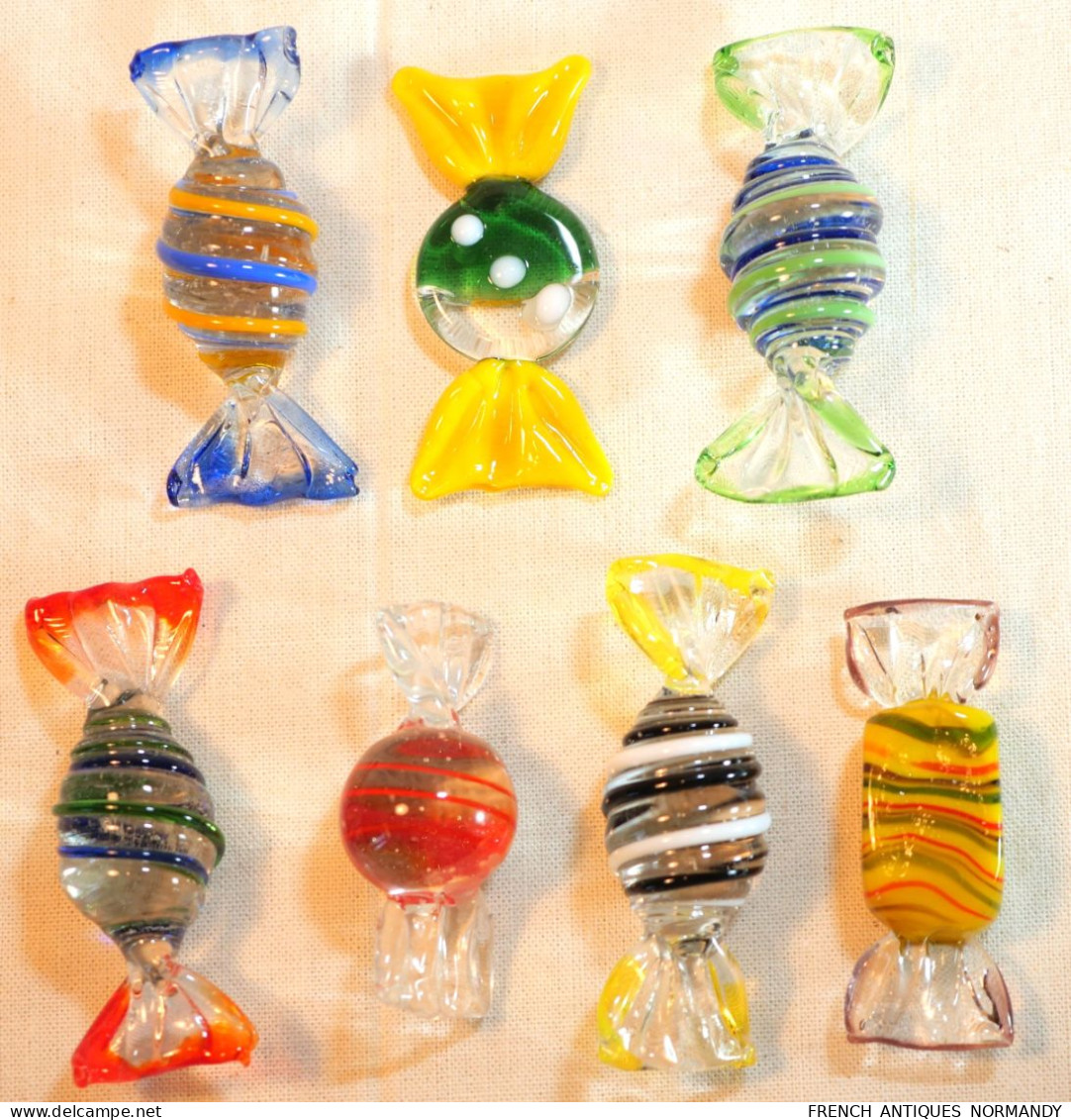 Lot De 7 Bonbons Murano En Verre Soufflé Et Torsadé - Ref BX24MUR005 - Vetro & Cristallo